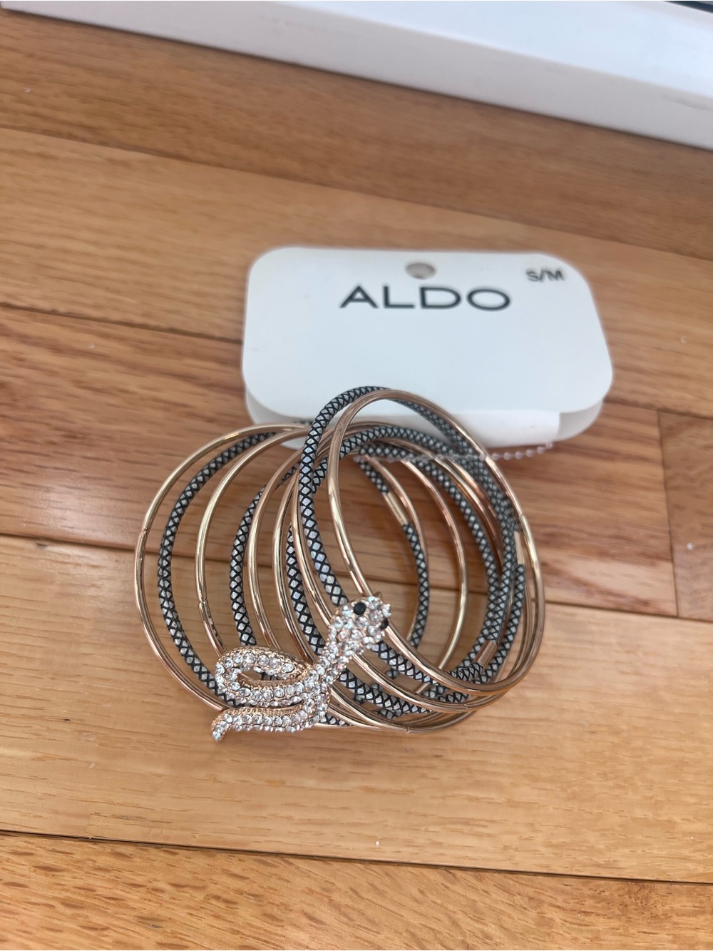 ALDO Gold and Black Snake-Embellished Bangle Set
